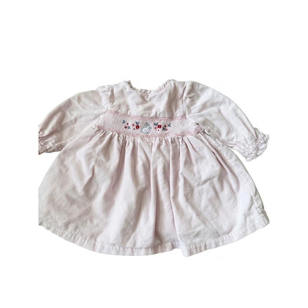 Little Nutmeg Baby Girl Pink Smocked Corduroy Bunny Dress 6-9M